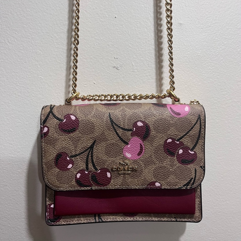 Coach Cherry Pattern Crossbody Bag - Brown and Pink